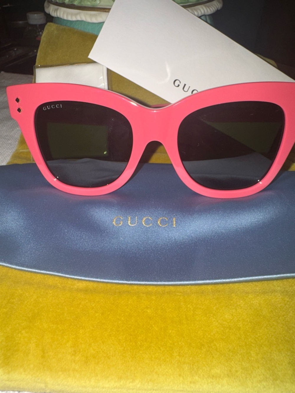 Gucci Women's Pink Cat-Eye Sunglasses - Dust Bag & Pouch - Stunning 🌺 - Picture 1 of 8